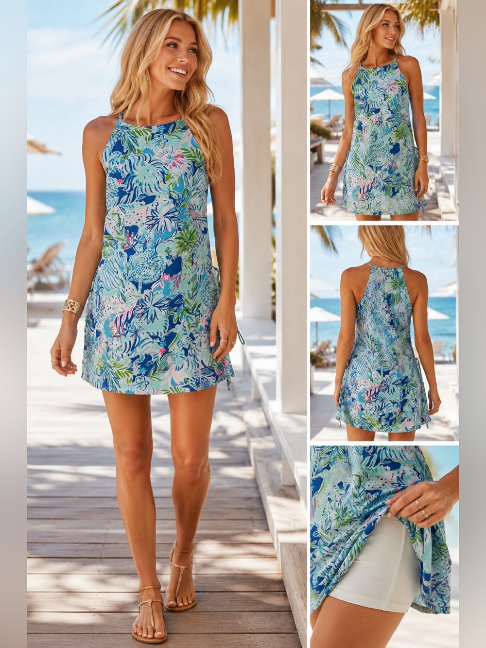 Lilly Pulitzer Skort Romper S 0 2 4 6 Blue Jungle Halter Resort Beach Tropical